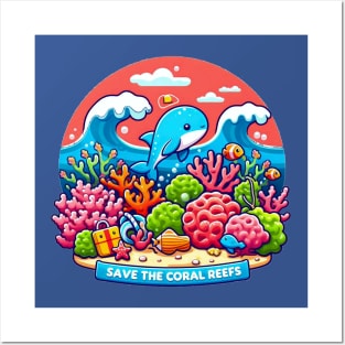 Save The Coral Reefs [Cute Whale] Posters and Art